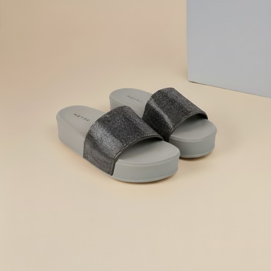 Women Gun-metal Casual Slip Ons