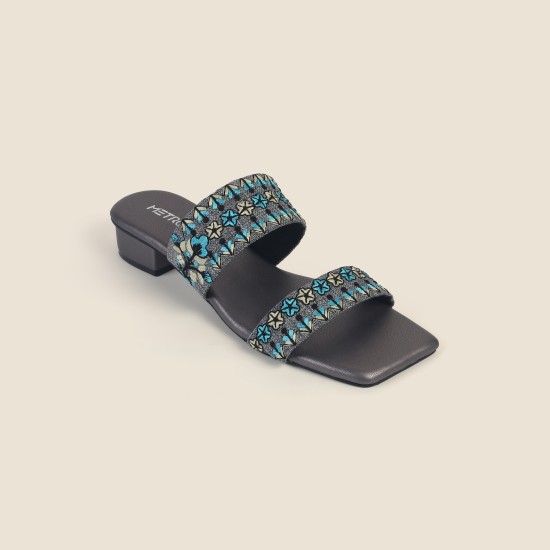 Women Gun-metal Ethnic Slip Ons