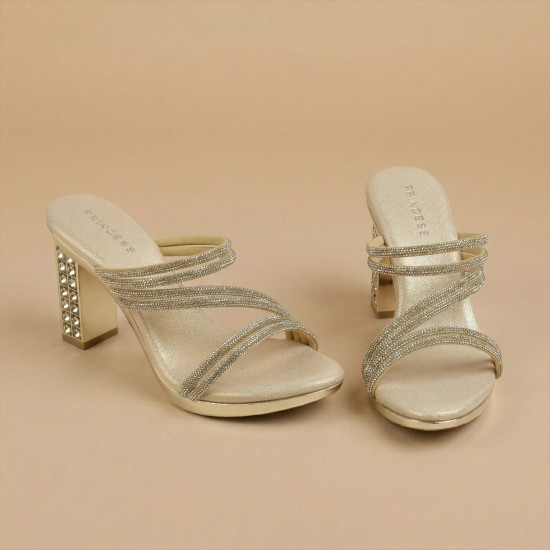 Women Gold Party Slip Ons