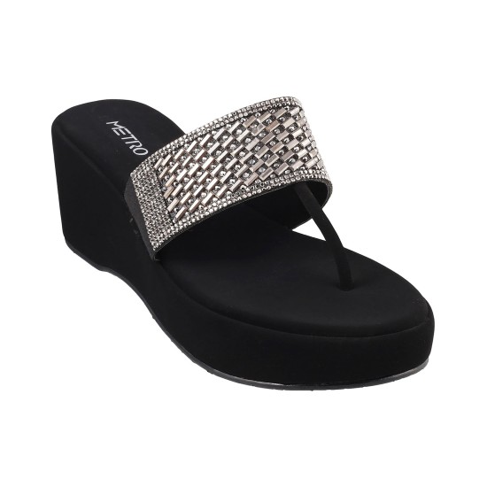 Women Black Party Slip Ons