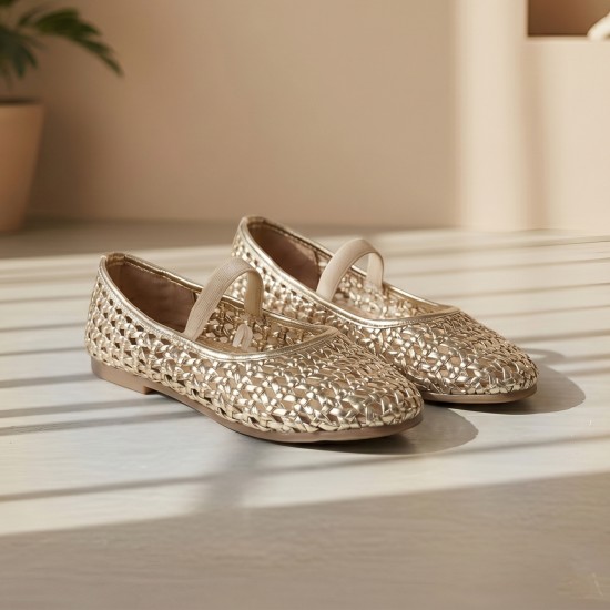Girls Gold Casual Ballerinas