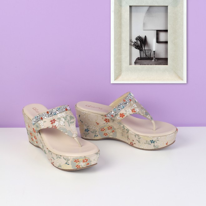 Women Beige Ethnic Slip Ons