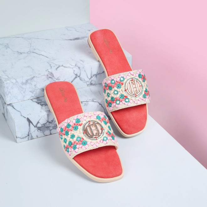 Women Beige Ethnic Slip Ons