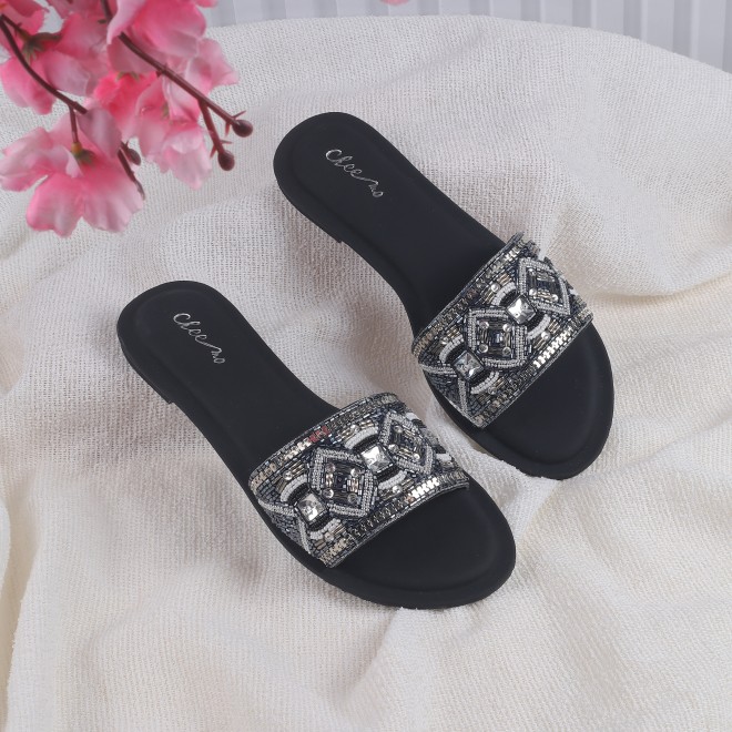 Women Black Ethnic Slip Ons