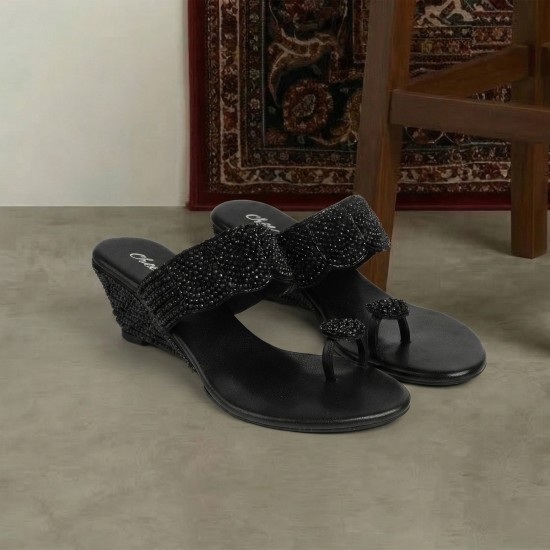 Women Black Ethnic Slip Ons