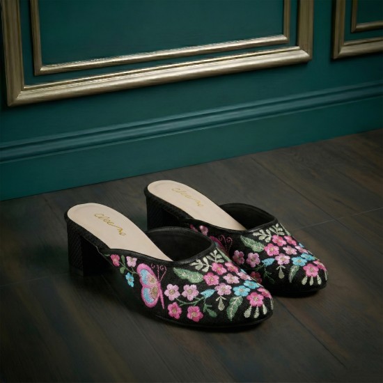 Women Black Ethnic Slip Ons