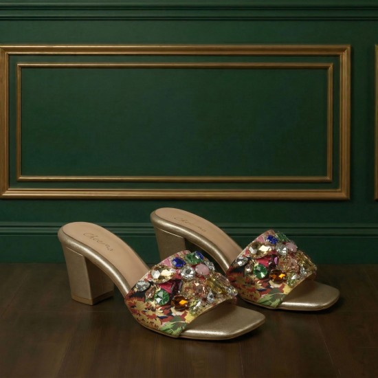Women Gold Ethnic Slip Ons